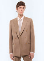 Costume croisé en laine rayée Camel