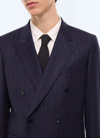 Costume croisé en laine rayée Marine