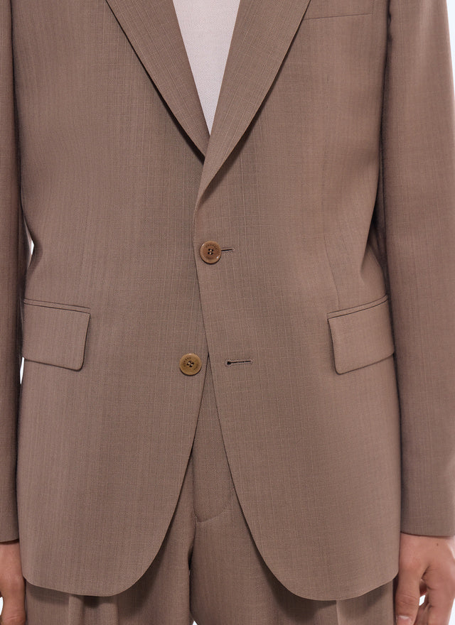 Costume à carreaux en laine et mohair Taupe - Motif carreaux