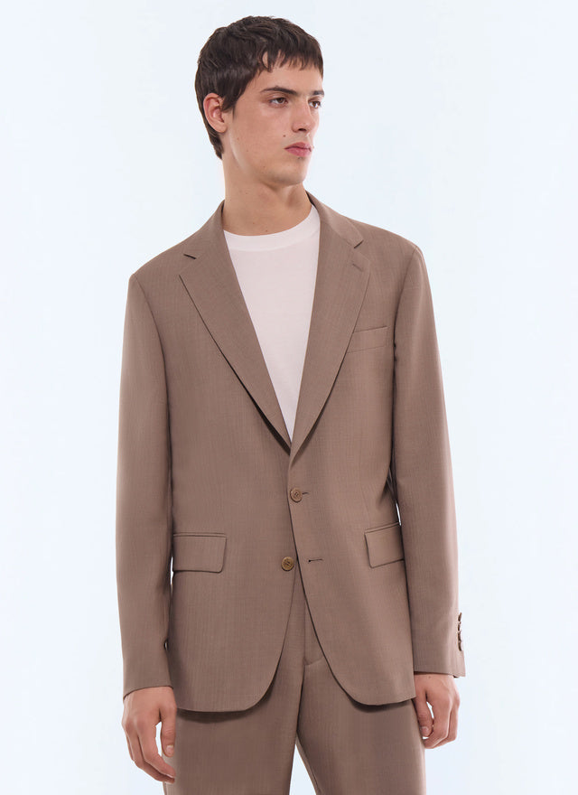 Costume à carreaux en laine et mohair Taupe - Motif carreaux