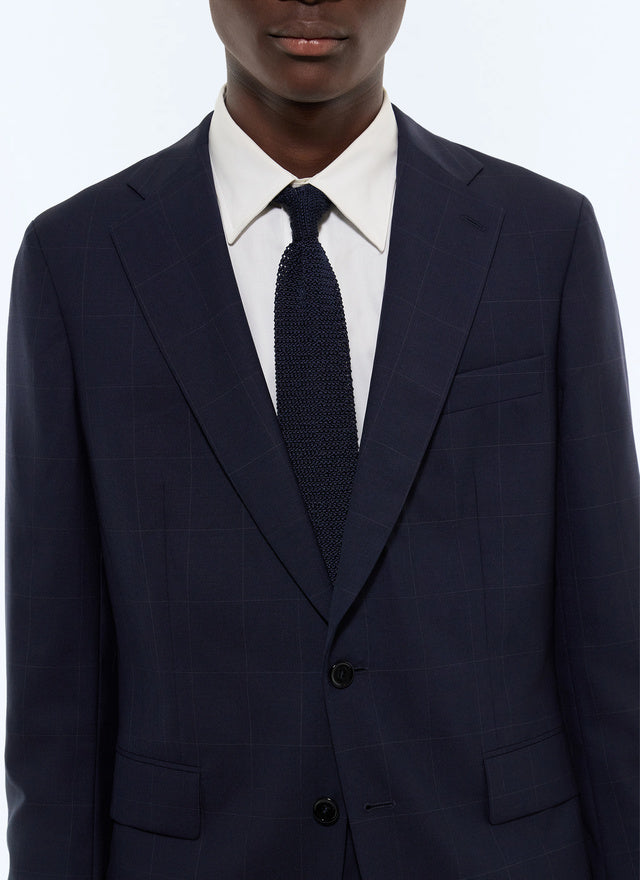 Costume ajusté en laine à carreaux Bleu marine - Grands carreaux discrets