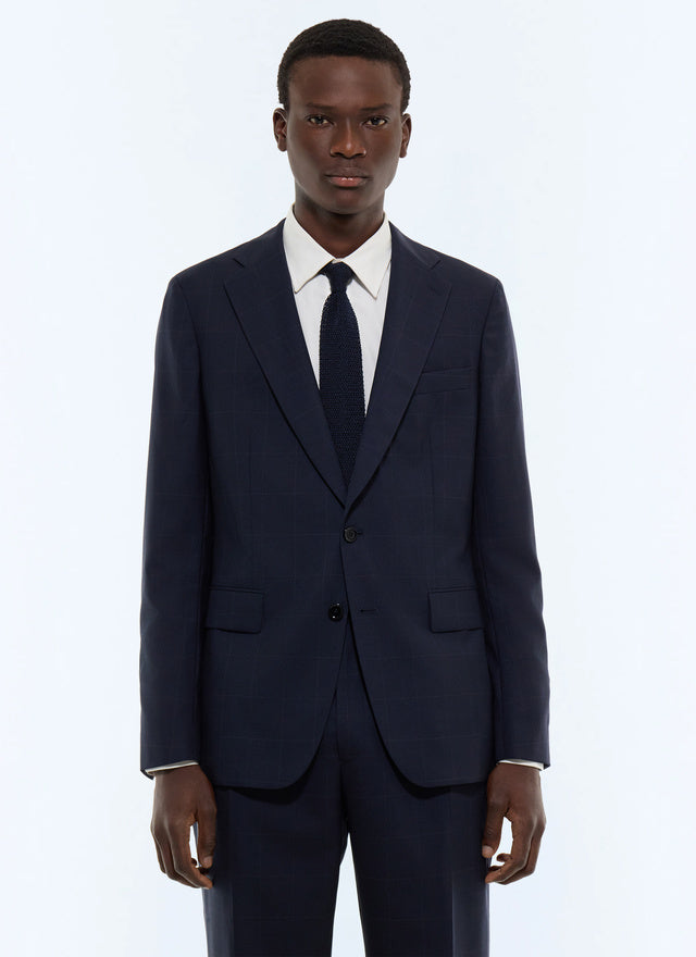 Costume ajusté en laine à carreaux Bleu marine - Grands carreaux discrets