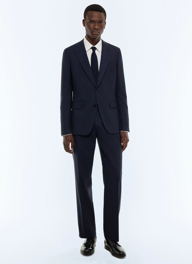 Costume ajusté en laine à carreaux Bleu marine - Grands carreaux discrets