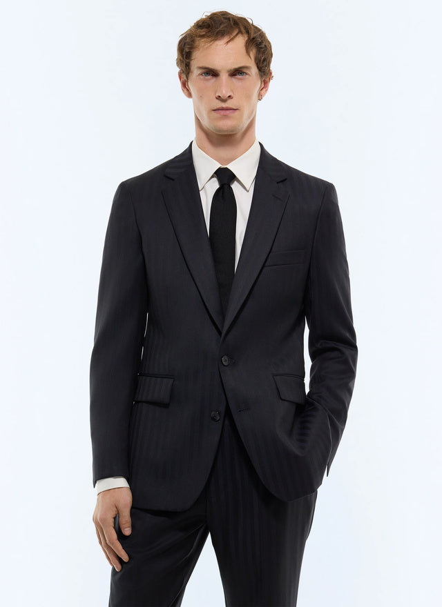 Costume ajusté en twill de laine rayé Rayures bleu marine et noires