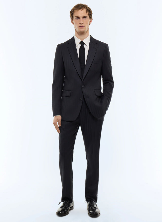 Costume ajusté en twill de laine rayé Rayures bleu marine et noires