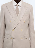 Costume croisé en laine vierge faux uni Beige grisé - Effet chiné