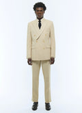 Costume croisé en coton et lin Beige - Rayures contrastées