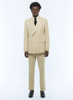 Costume croisé en coton et lin Beige - Rayures contrastées