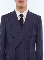Costume croisé en serge à rayures Bleu marine - Rayures tennis contrastées