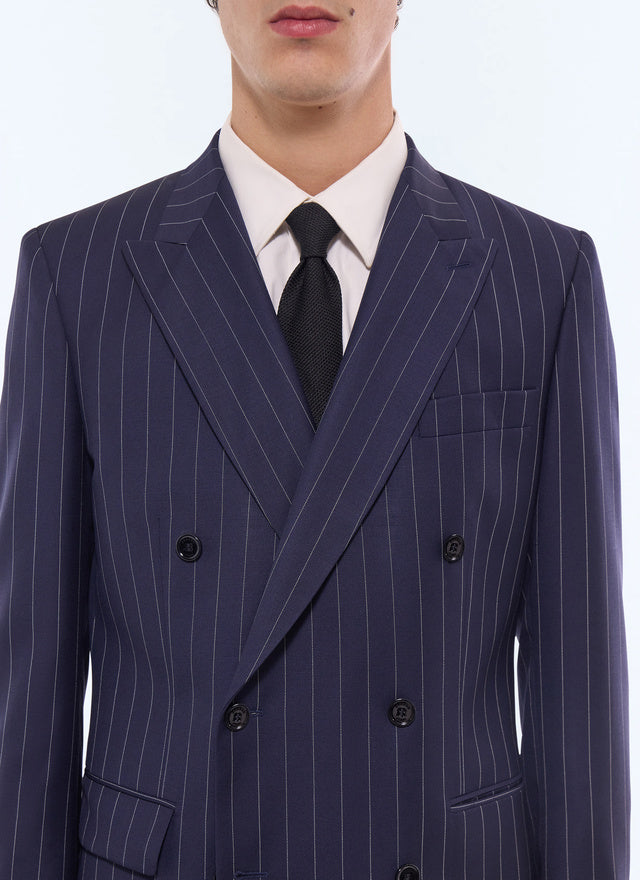 Costume croisé en serge à rayures Bleu marine - Rayures tennis contrastées