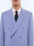 Costume croisé en laine et lin Bleu pastel - Effet chiné