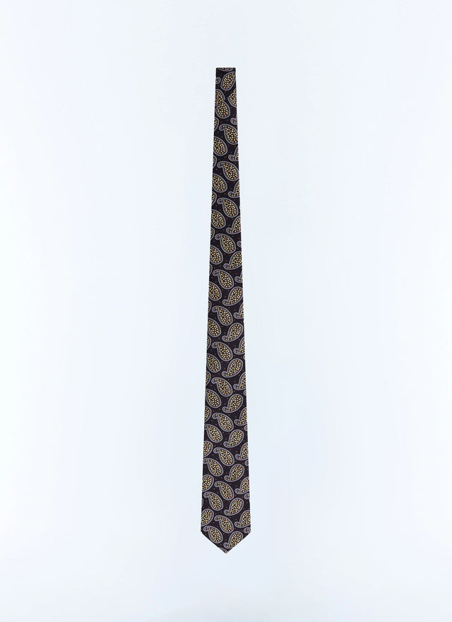 Cravate en soie à motif paisley Bleu marine - Motif paisley Cyprès