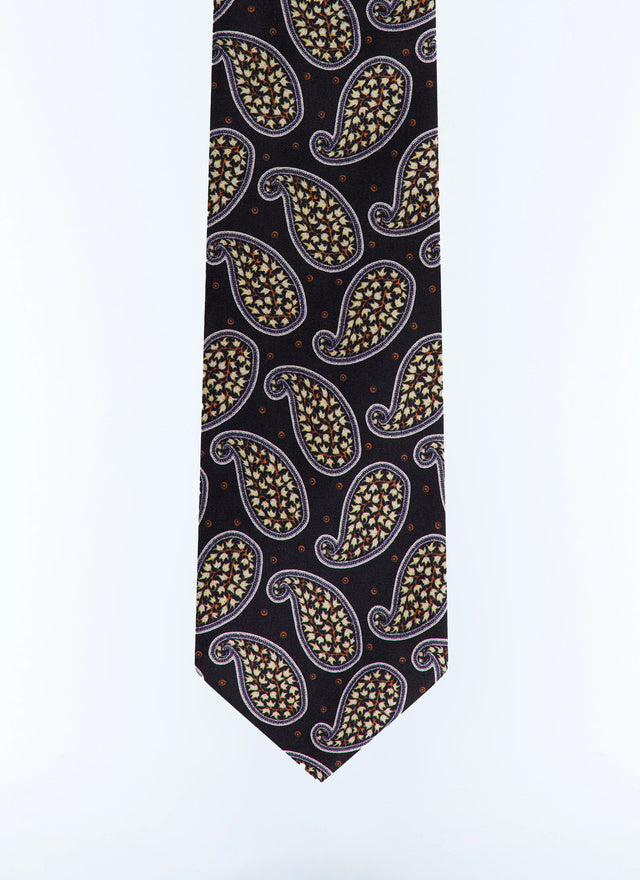 Cravate en soie à motif paisley Bleu marine - Motif paisley Cyprès