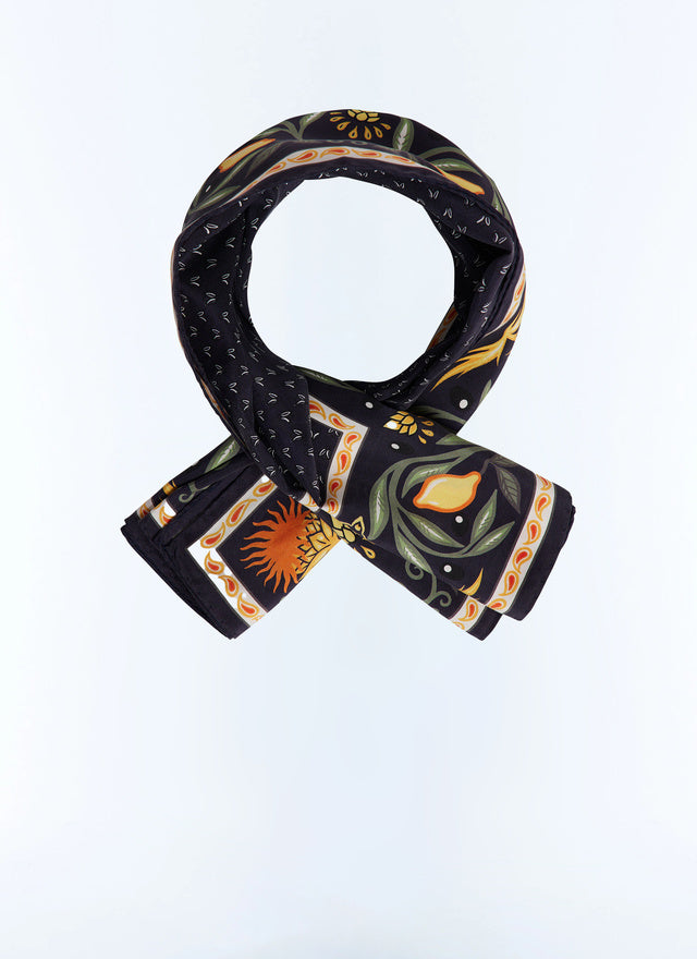 Foulard en soie à imprimé Bleu marine - Motif Provence