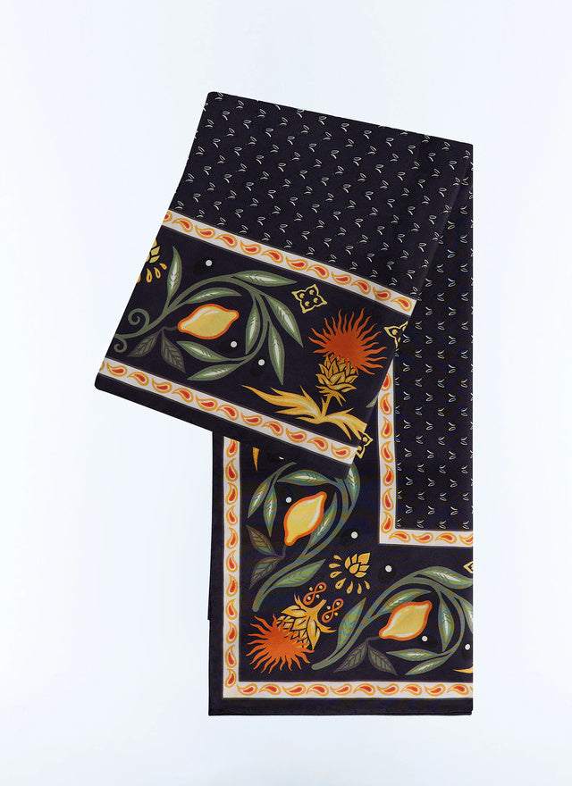 Foulard en soie à imprimé Bleu marine - Motif Provence