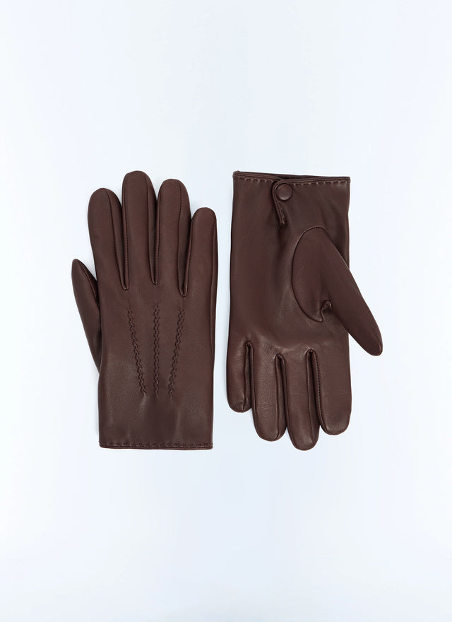 Gants en cuir d’agneau lisse Chocolat