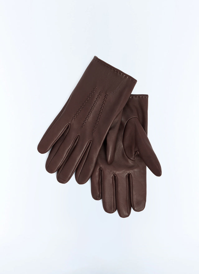 Gants en cuir d’agneau lisse Chocolat