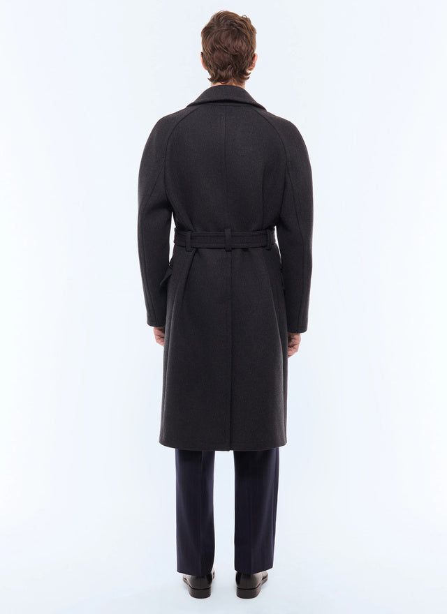 Manteau long croisé en laine mélangée Anthracite