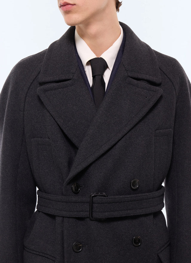 Manteau long croisé en laine mélangée Anthracite