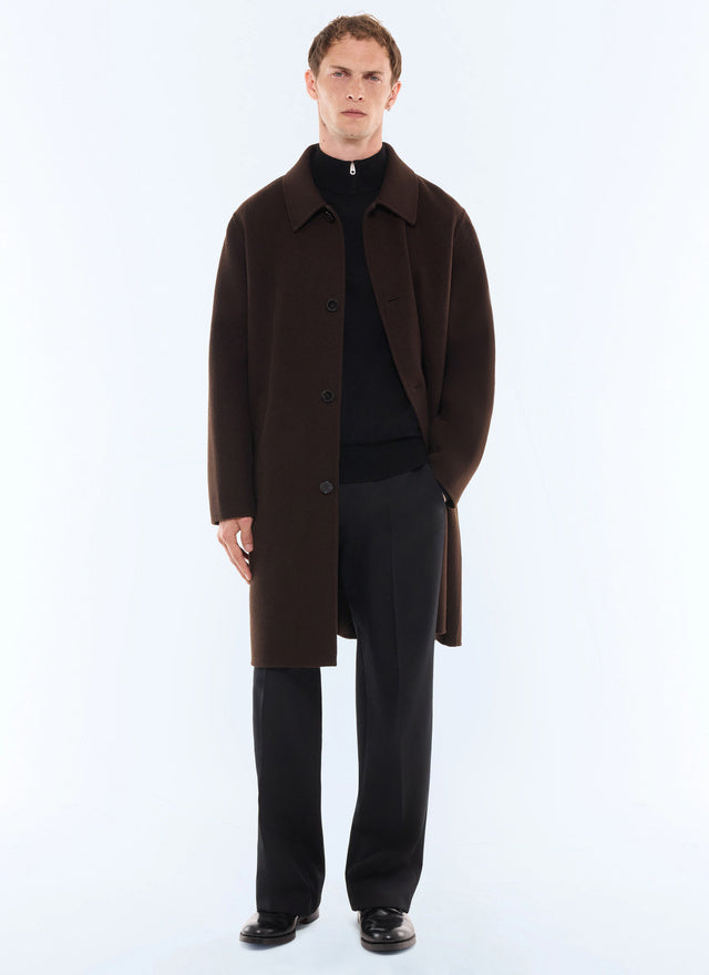 Manteau long double face en laine Chocolat