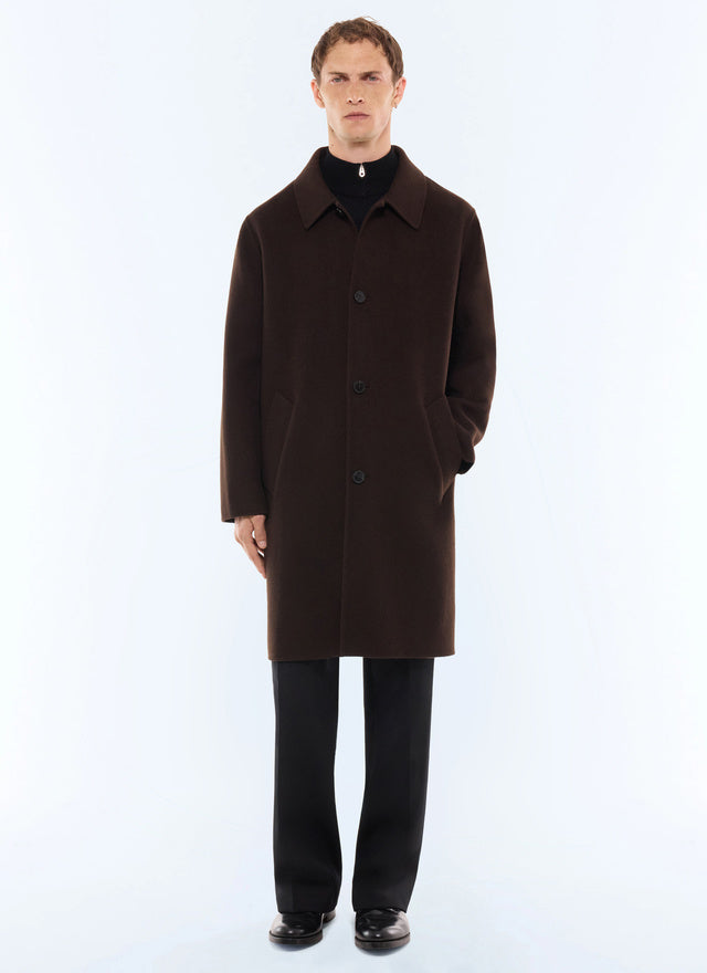 Manteau long double face en laine Chocolat