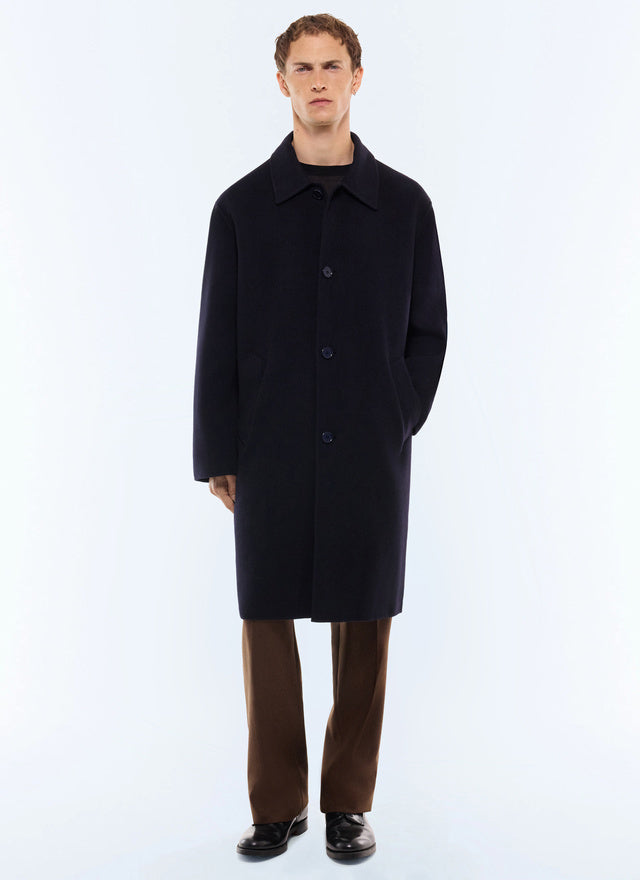 Manteau long double face en laine Marine