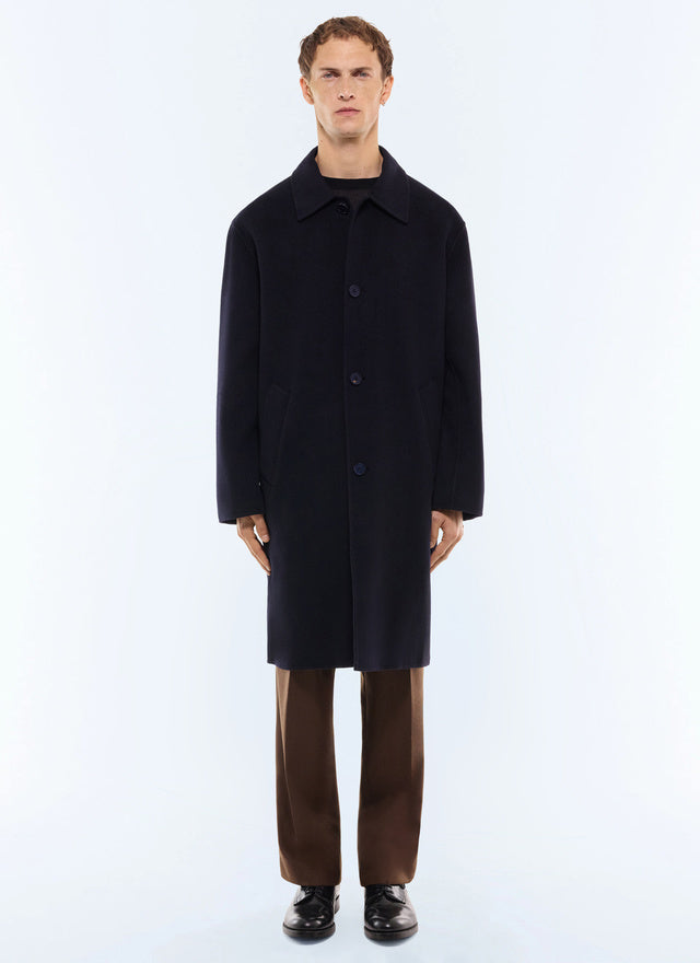 Manteau long double face en laine Marine