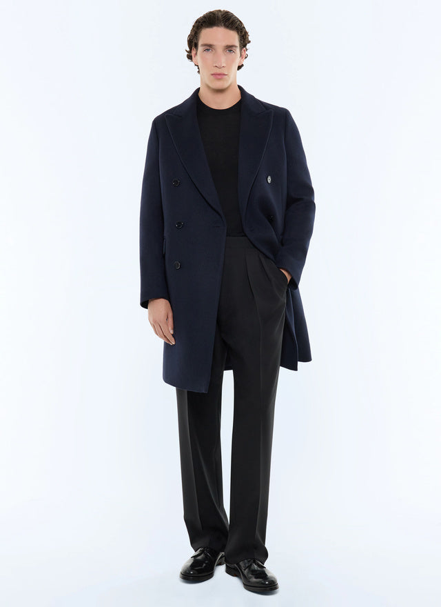 Manteau croisé en laine et cachemire Bleu marine