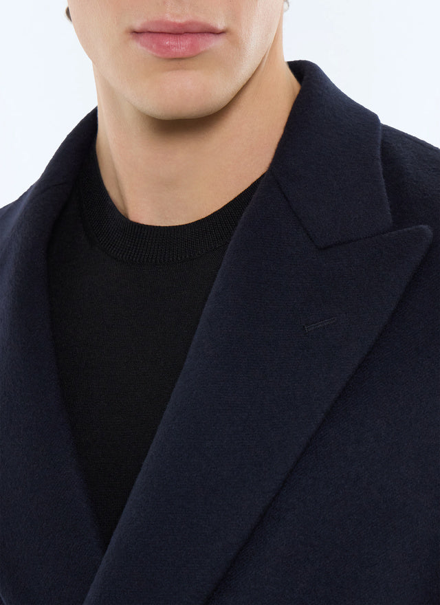 Manteau croisé en laine et cachemire Bleu marine