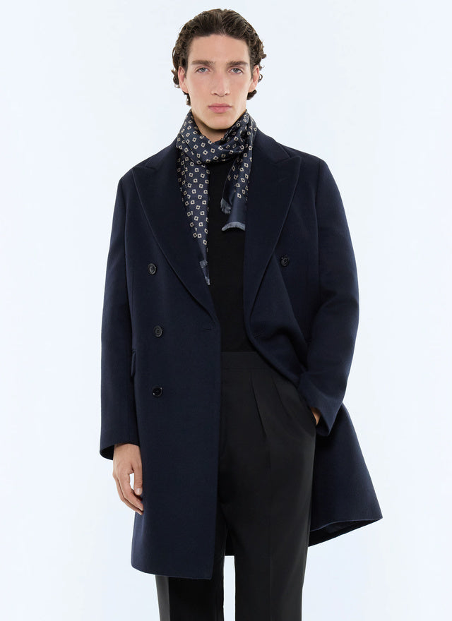 Manteau croisé en laine et cachemire Bleu marine