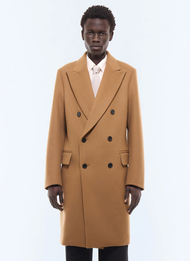 Manteau croisé en laine et cachemire Camel