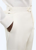 Pantalon ajusté en coton et lin Blanc