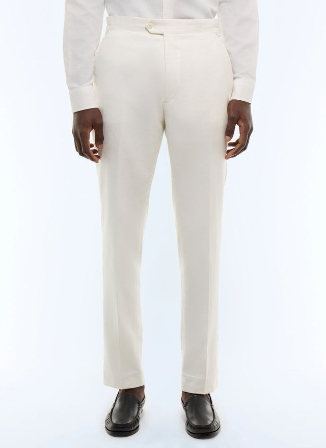 Pantalon ajusté en coton et lin Blanc