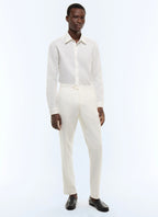 Pantalon ajusté en coton et lin Blanc
