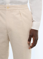 Pantalon élastiqué en seersucker rayé Blanc - Rayures beiges
