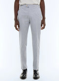 Pantalon ajusté en seersucker à rayures Blanc - Rayures bleu ciel