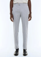 Pantalon ajusté en seersucker à rayures Blanc - Rayures bleu ciel