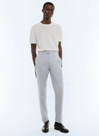 Pantalon ajusté en seersucker à rayures Blanc - Rayures bleu ciel