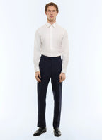 Pantalon ajusté à chevrons en lin Bleu marine - Motif chevrons ton sur ton