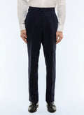 Pantalon ajusté à chevrons en lin Bleu marine - Motif chevrons ton sur ton