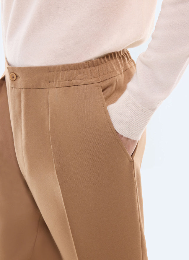 Pantalon élastiqué en flanelle de laine Camel