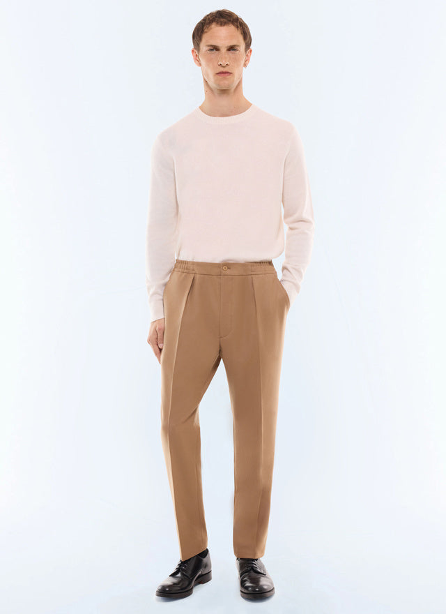 Pantalon élastiqué en flanelle de laine Camel
