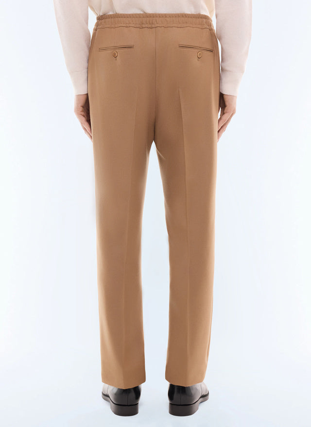 Pantalon élastiqué en flanelle de laine Camel