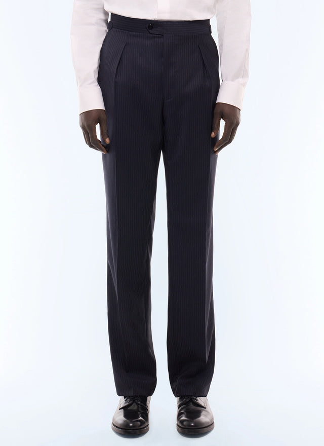 Pantalon large en laine à rayures Marine