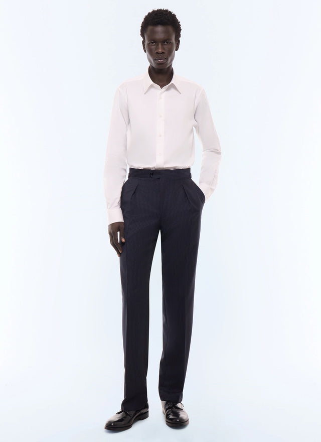 Pantalon large en laine à rayures Marine