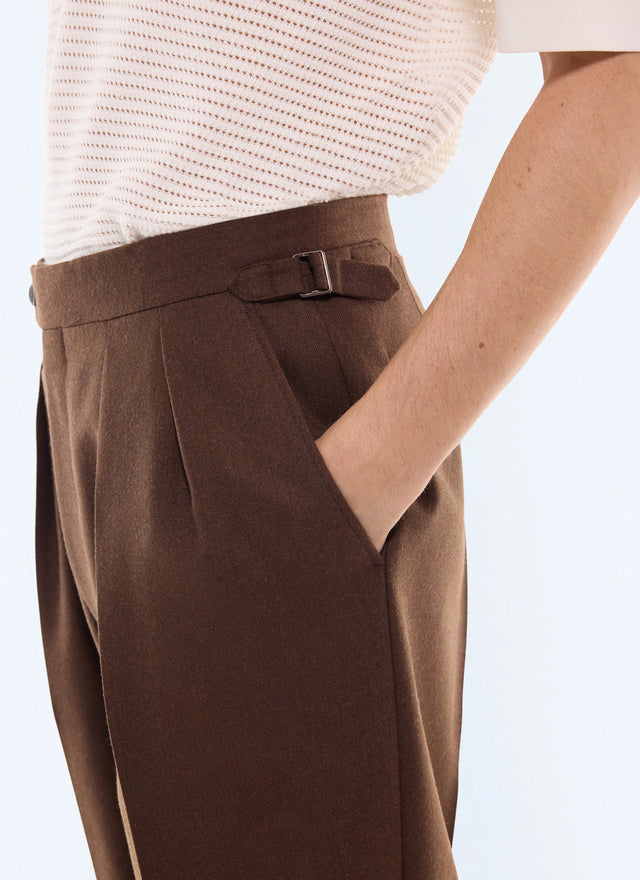 Pantalon doubles pinces en flanelle Marron