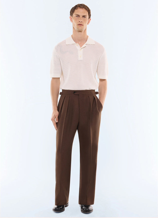 Pantalon doubles pinces en flanelle Marron