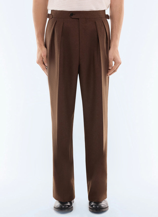 Pantalon doubles pinces en flanelle Marron