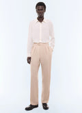 Pantalon large double pinces en flanelle Naturel