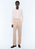 Pantalon large double pinces en flanelle Naturel